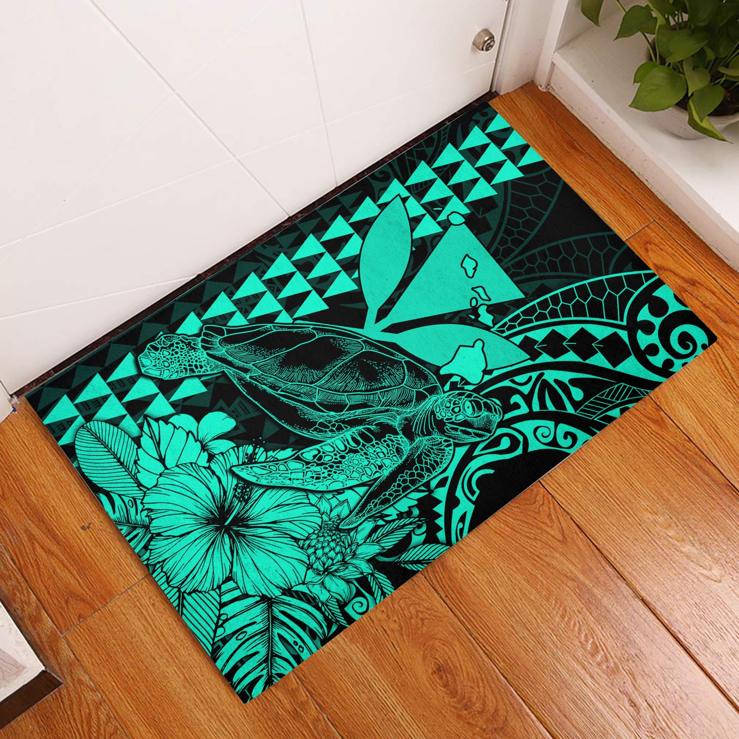 hawaii-sea-turtle-door-mats-polynesia-kakau-with-kanaka-maoli-turquoise