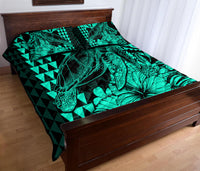 Hawaii Sea Turtle Quilt Bed Set Polynesia Kakau with Kanaka Maoli Turquoise - Wonder Print Shop