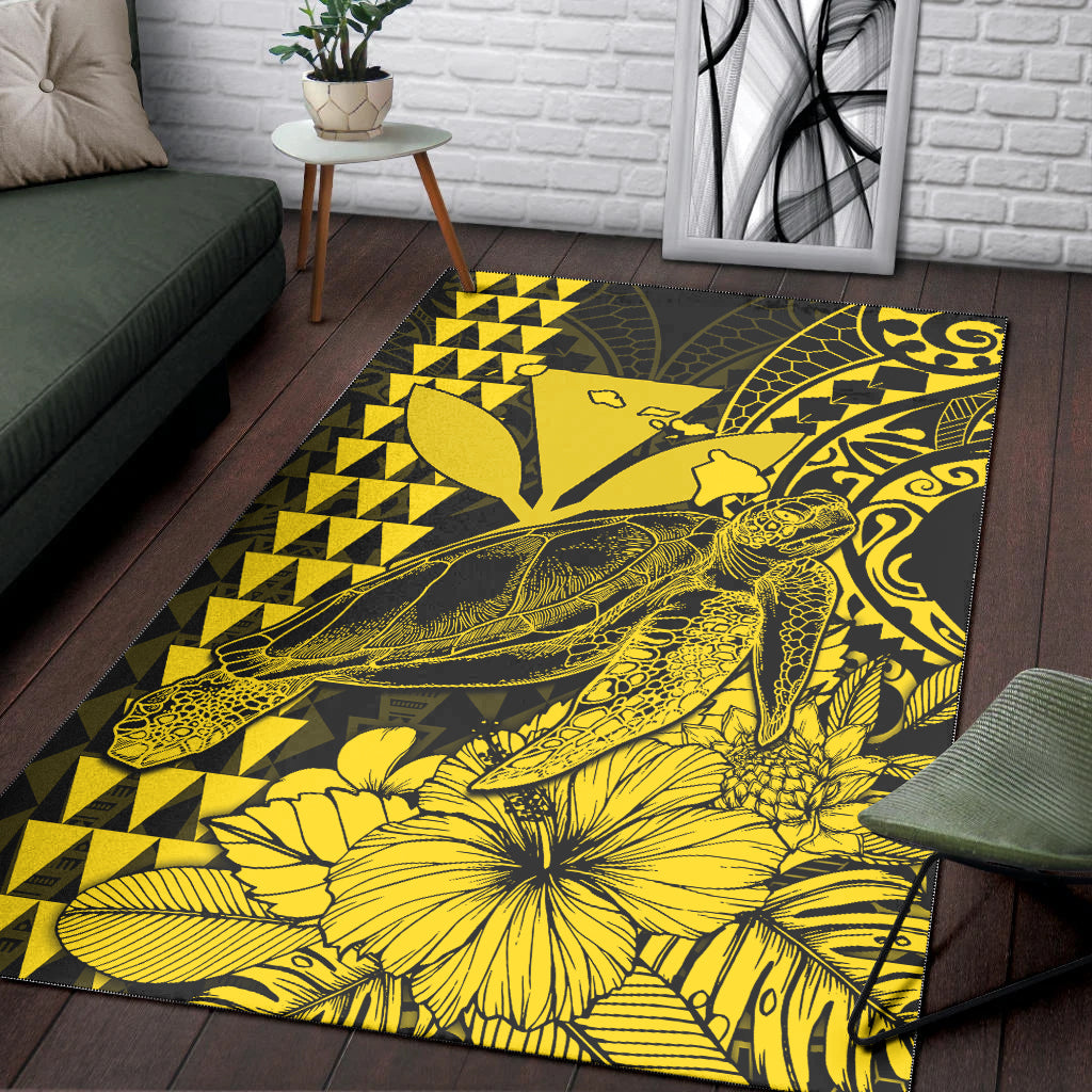 Hawaii Sea Turtle Area Rug Polynesia Kakau with Kanaka Maoli Yellow LT9 - Wonder Print Shop