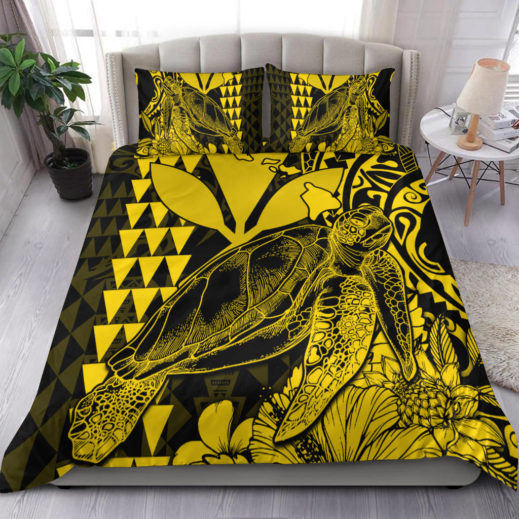 Hawaii Sea Turtle Bedding Set Polynesia Kakau with Kanaka Maoli Yellow LT9 - Wonder Print Shop