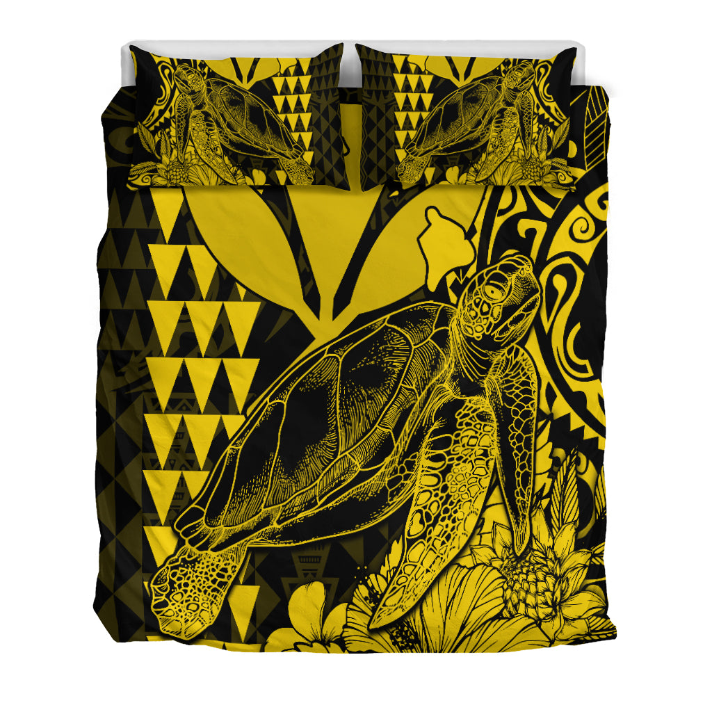 Hawaii Sea Turtle Bedding Set Polynesia Kakau with Kanaka Maoli Yellow LT9 - Wonder Print Shop