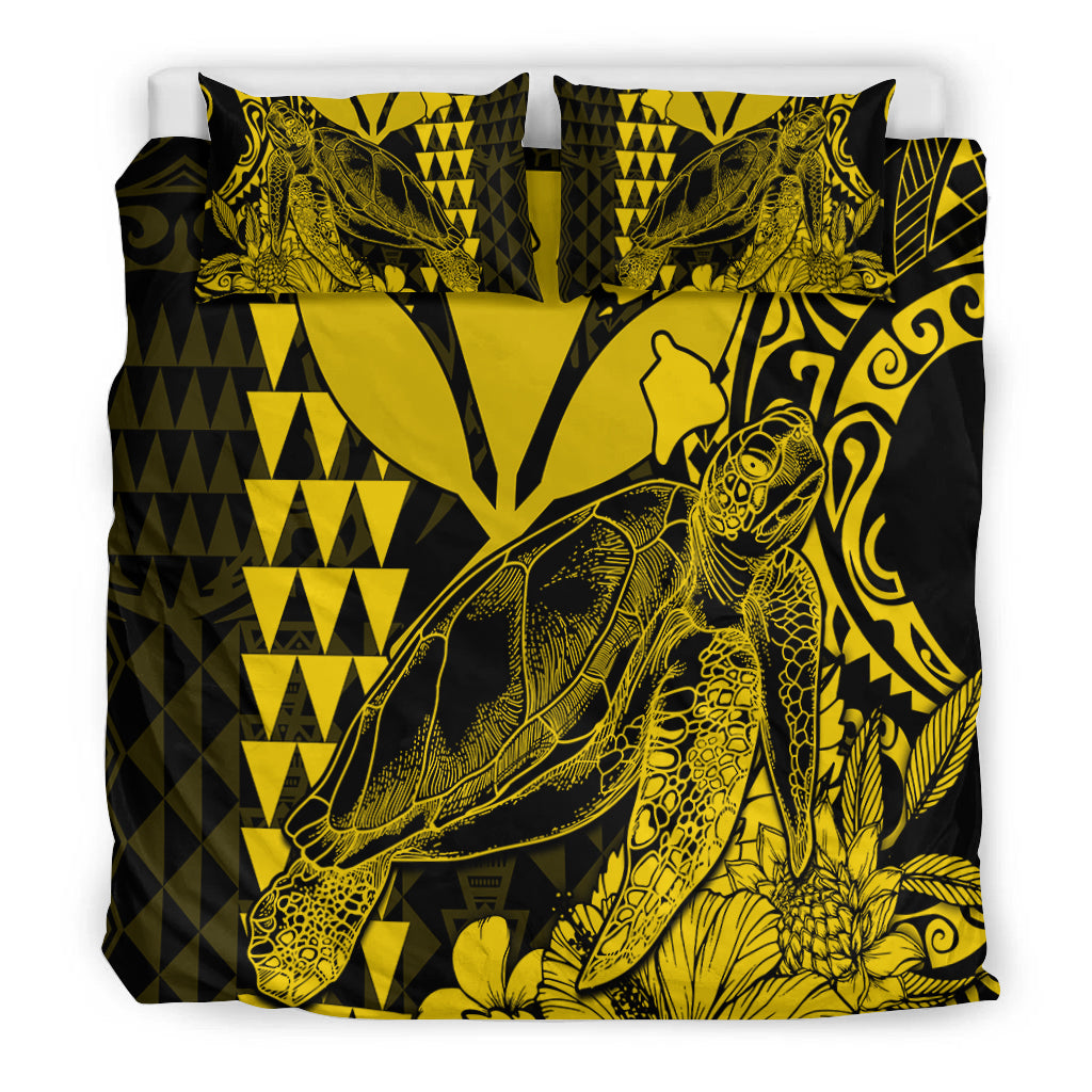 Hawaii Sea Turtle Bedding Set Polynesia Kakau with Kanaka Maoli Yellow LT9 - Wonder Print Shop