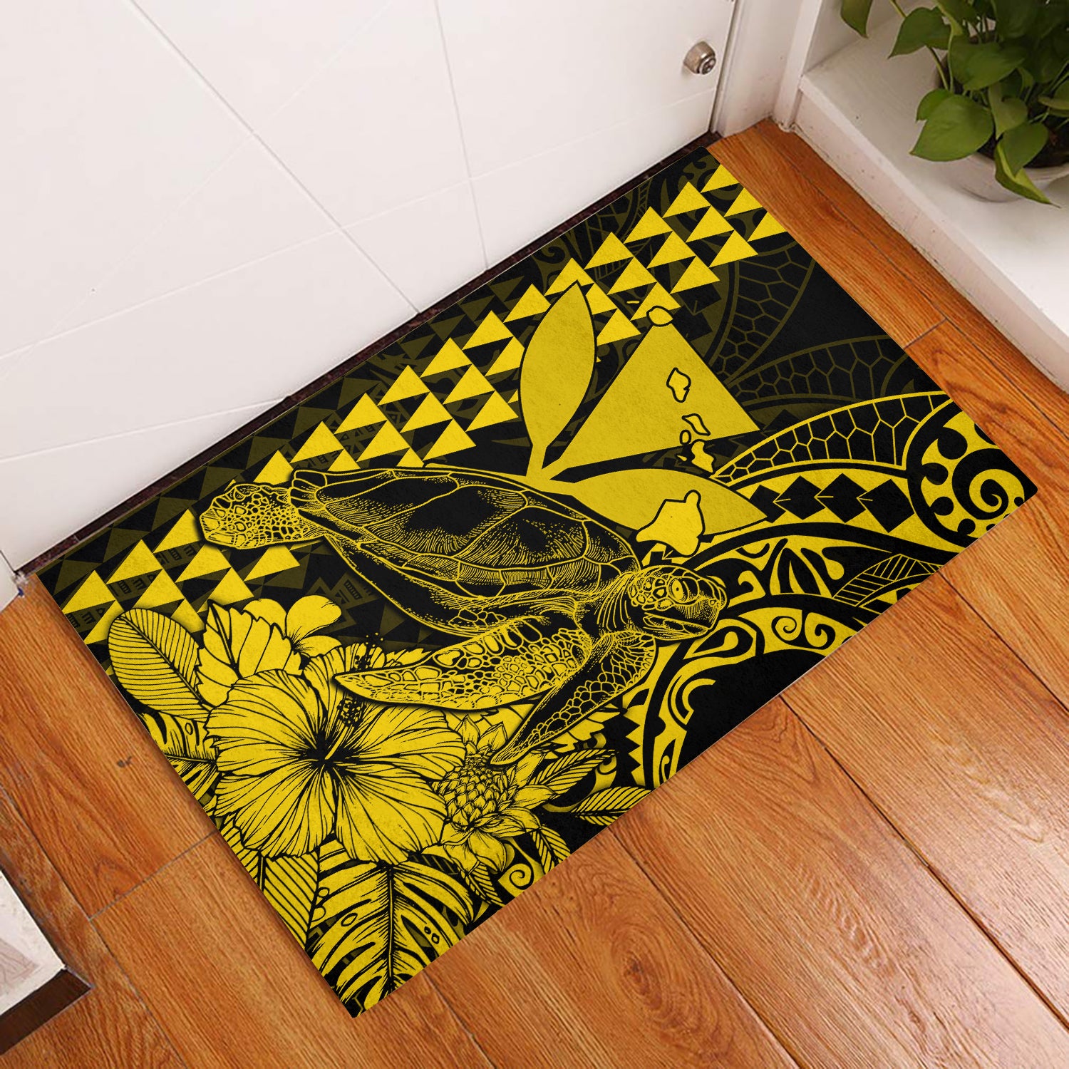 hawaii-sea-turtle-door-mats-polynesia-kakau-with-kanaka-maoli-yellow