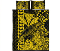Hawaii Sea Turtle Quilt Bed Set Polynesia Kakau with Kanaka Maoli Yellow - Wonder Print Shop