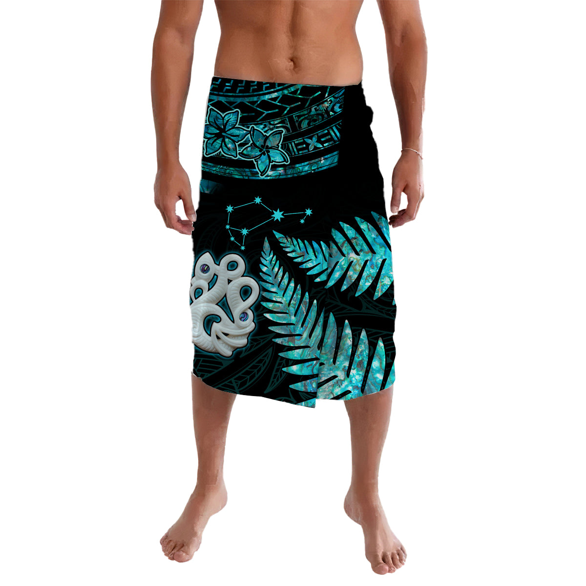 Matariki New Zealand Lavalava Manaia with Paua Shell - Aqua - Wonder Print Shop