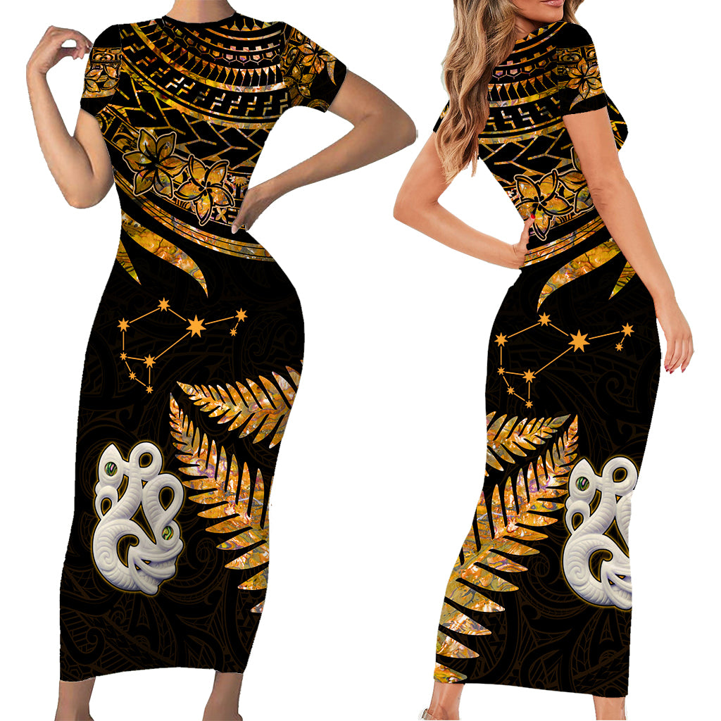 matariki-new-zealand-short-sleeve-body-long-dress-manaia-with-paua-shell-gold