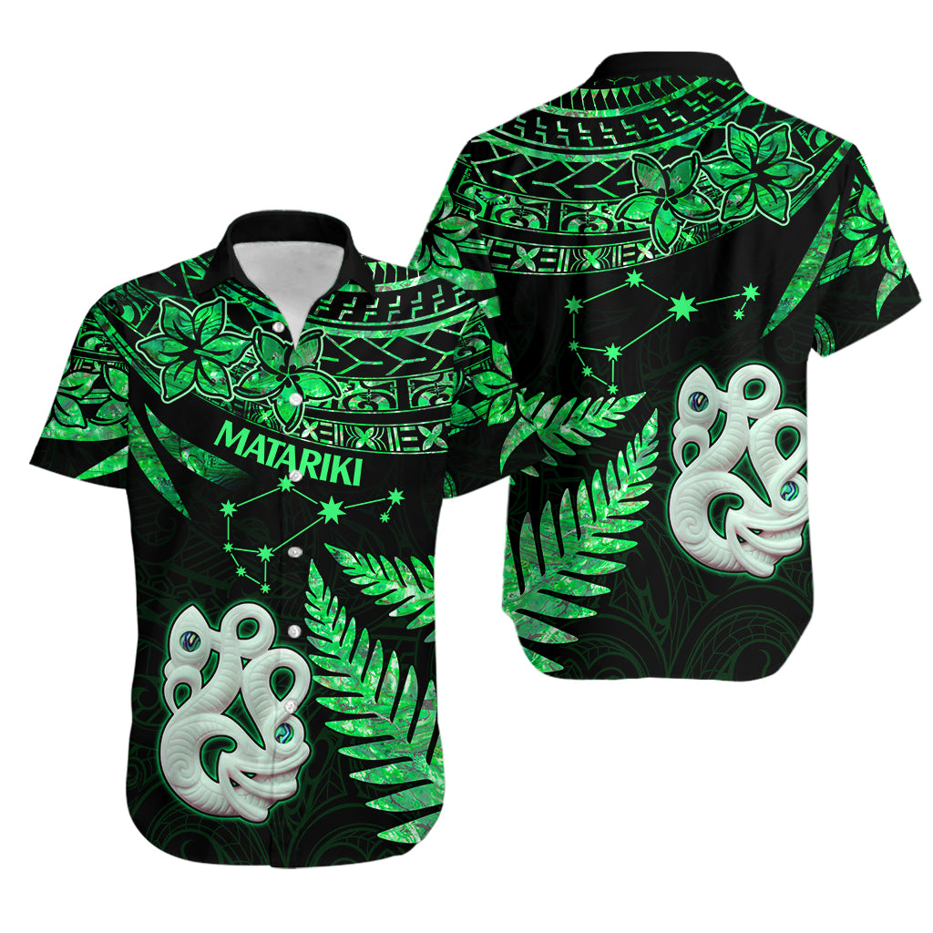 Couples Matching Hawaiian Outfits Matariki New Zealand Couples Bodycon Dress Hawaiian Shirt Manaia with Paua Shell - Green LT9 - Wonder Print Shop