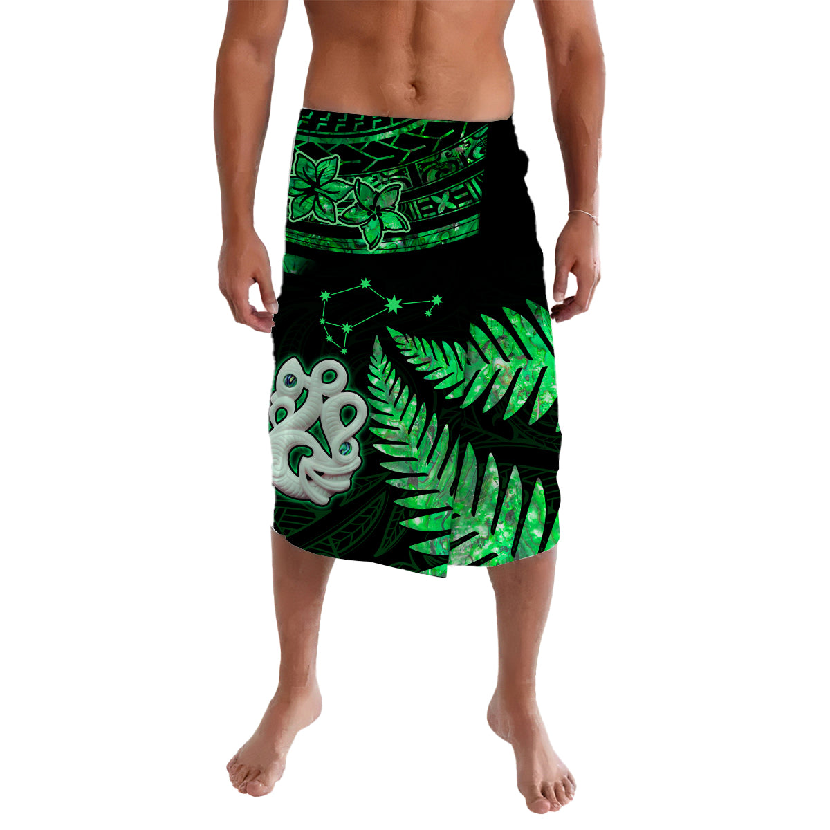 Matariki New Zealand Lavalava Manaia with Paua Shell - Green - Wonder Print Shop