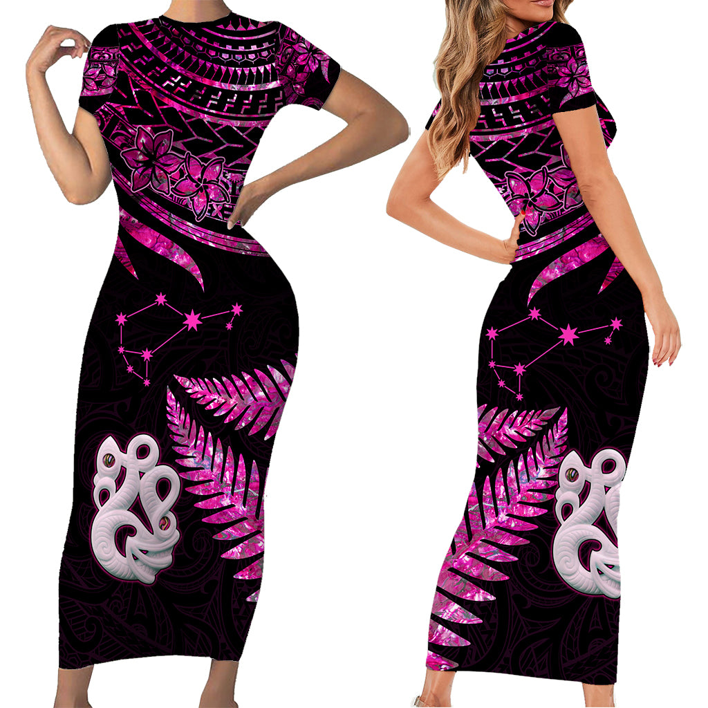 matariki-new-zealand-short-sleeve-body-long-dress-manaia-with-paua-shell-pink