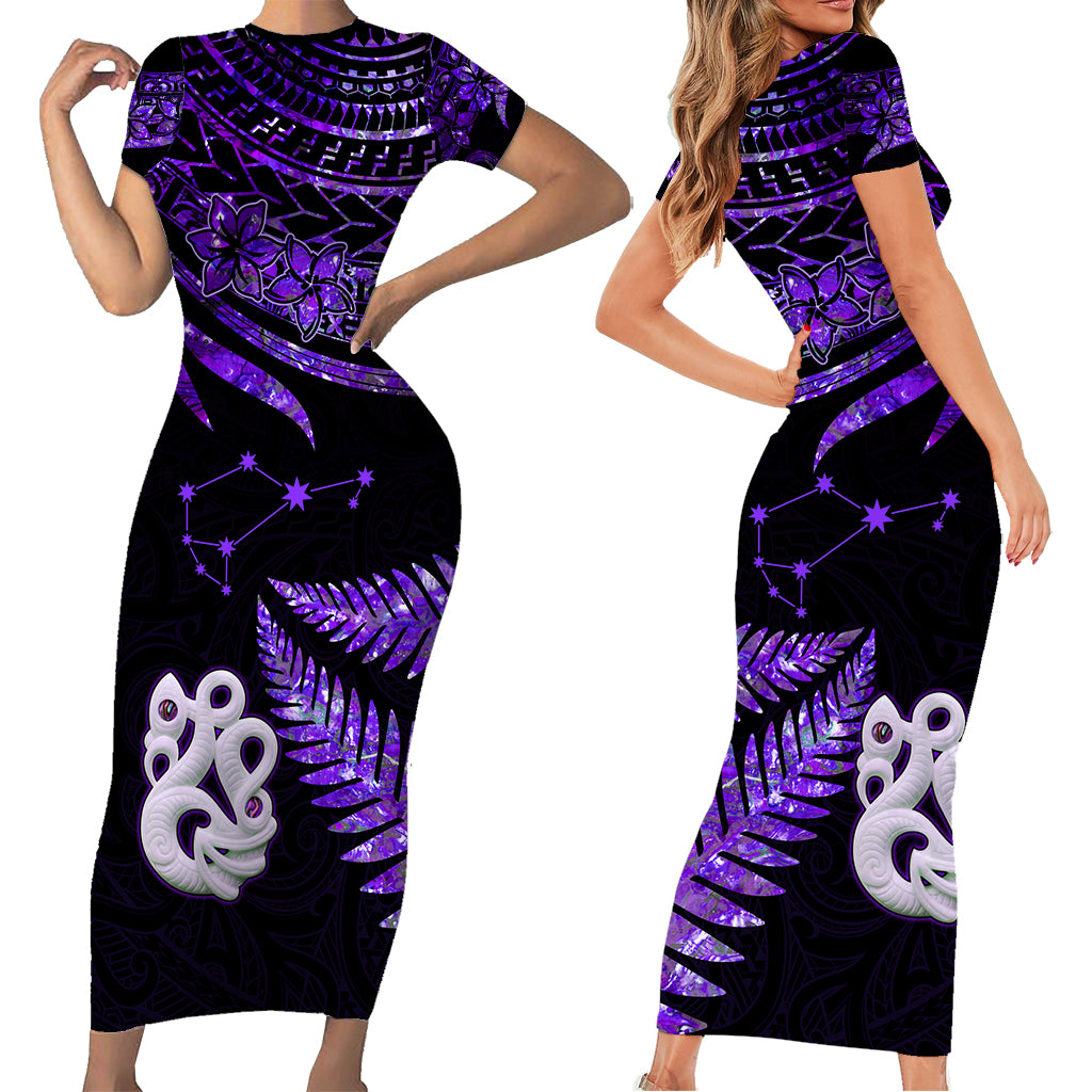 matariki-new-zealand-short-sleeve-body-long-dress-manaia-with-paua-shell-purple