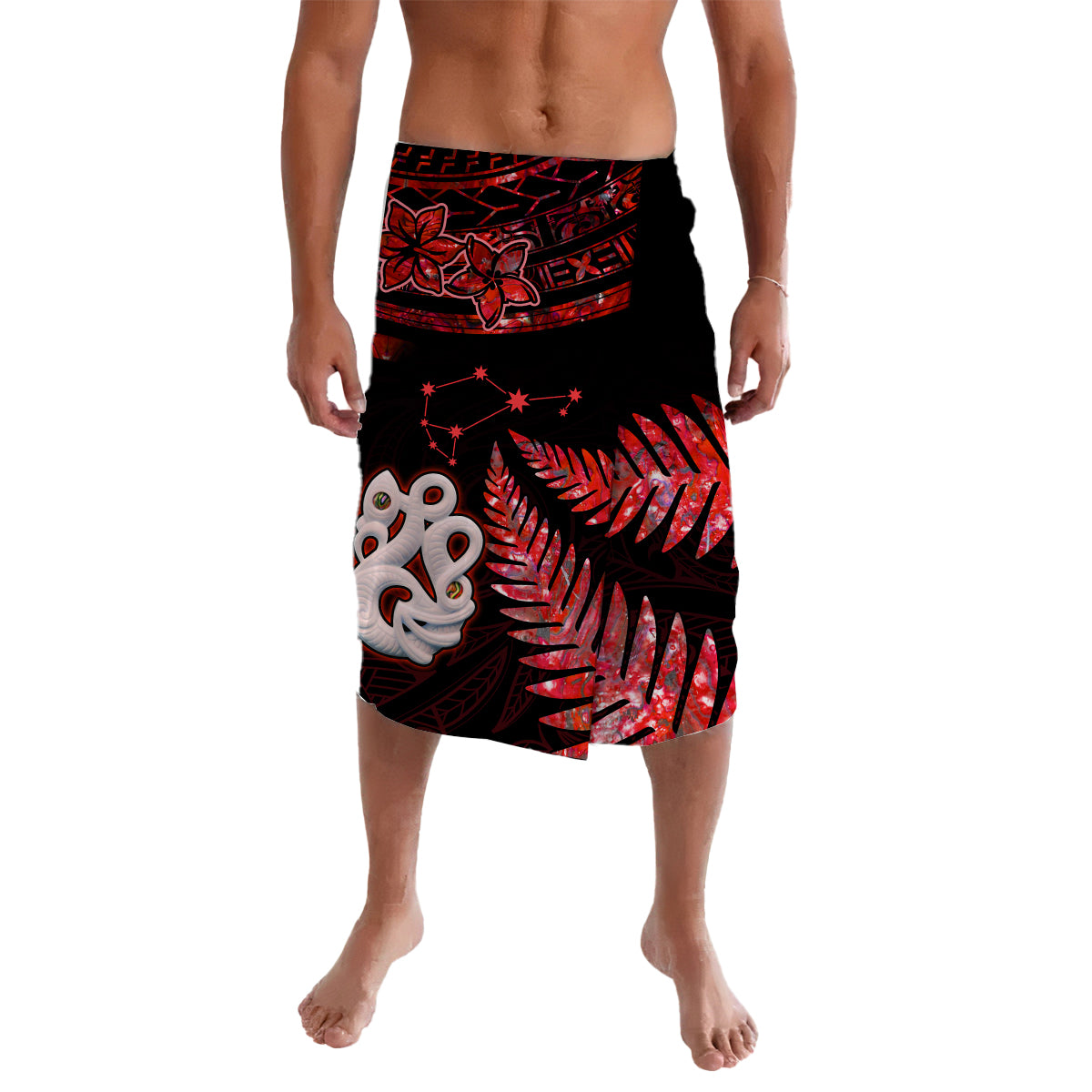 Matariki New Zealand Lavalava Manaia with Paua Shell - Red - Wonder Print Shop
