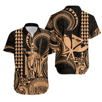 Hawaii Couple Outfit Ideas King Kamehameha Day Couples Long Dress and Hawaiian Shirt Paradise of the Pacific Tribal Kakau with Kanaka Maoli - Nude LT9 - Wonder Print Shop