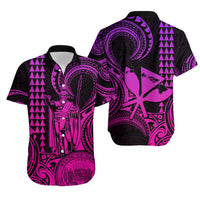Hawaii Couple Outfit Ideas King Kamehameha Day Couples Long Dress and Hawaiian Shirt Paradise of the Pacific Tribal Kakau with Kanaka Maoli - Pink Gradient LT9 - Wonder Print Shop