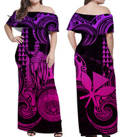 Hawaii Couple Outfit Ideas King Kamehameha Day Couples Long Dress and Hawaiian Shirt Paradise of the Pacific Tribal Kakau with Kanaka Maoli - Pink Gradient LT9 - Wonder Print Shop