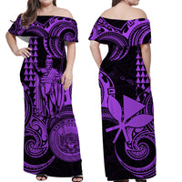 Hawaii Couple Outfit Ideas King Kamehameha Day Couples Long Dress and Hawaiian Shirt Paradise of the Pacific Tribal Kakau with Kanaka Maoli - Purple LT9 - Wonder Print Shop