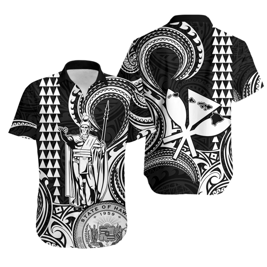 Hawaii Couple Outfit Ideas King Kamehameha Day Couples Long Dress and Hawaiian Shirt Paradise of the Pacific Tribal Kakau with Kanaka Maoli - White LT9 - Wonder Print Shop