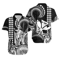 Hawaii Couple Outfit Ideas King Kamehameha Day Couples Long Dress and Hawaiian Shirt Paradise of the Pacific Tribal Kakau with Kanaka Maoli - White LT9 - Wonder Print Shop