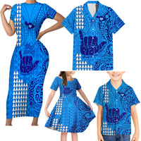 Strong Maui Family Matching Short Sleeve Bodycon Dress and Hawaiian Shirt Good Living Hawaii with Shaka Sign Kakau Tribal Blue - Wonder Print Shop