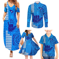 Strong Maui Family Matching Summer Maxi Dress and Hawaiian Shirt Good Living Hawaii with Shaka Sign Kakau Tribal Blue - Wonder Print Shop
