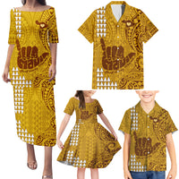 Strong Maui Family Matching Puletasi Dress and Hawaiian Shirt Good Living Hawaii with Shaka Sign Kakau Tribal Gold - Wonder Print Shop
