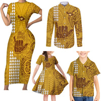 Strong Maui Family Matching Short Sleeve Bodycon Dress and Hawaiian Shirt Good Living Hawaii with Shaka Sign Kakau Tribal Gold - Wonder Print Shop