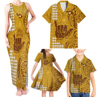 Strong Maui Family Matching Tank Maxi Dress and Hawaiian Shirt Good Living Hawaii with Shaka Sign Kakau Tribal Gold - Wonder Print Shop