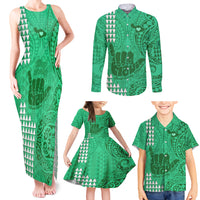 Strong Maui Family Matching Tank Maxi Dress and Hawaiian Shirt Good Living Hawaii with Shaka Sign Kakau Tribal Green - Wonder Print Shop