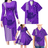 Strong Maui Family Matching Long Sleeve Bodycon Dress and Hawaiian Shirt Good Living Hawaii with Shaka Sign Kakau Tribal Purple LT9 - Wonder Print Shop