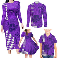 Strong Maui Family Matching Long Sleeve Bodycon Dress and Hawaiian Shirt Good Living Hawaii with Shaka Sign Kakau Tribal Purple LT9 - Wonder Print Shop