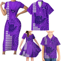 Strong Maui Family Matching Short Sleeve Bodycon Dress and Hawaiian Shirt Good Living Hawaii with Shaka Sign Kakau Tribal Purple - Wonder Print Shop