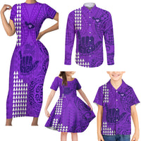 Strong Maui Family Matching Short Sleeve Bodycon Dress and Hawaiian Shirt Good Living Hawaii with Shaka Sign Kakau Tribal Purple - Wonder Print Shop