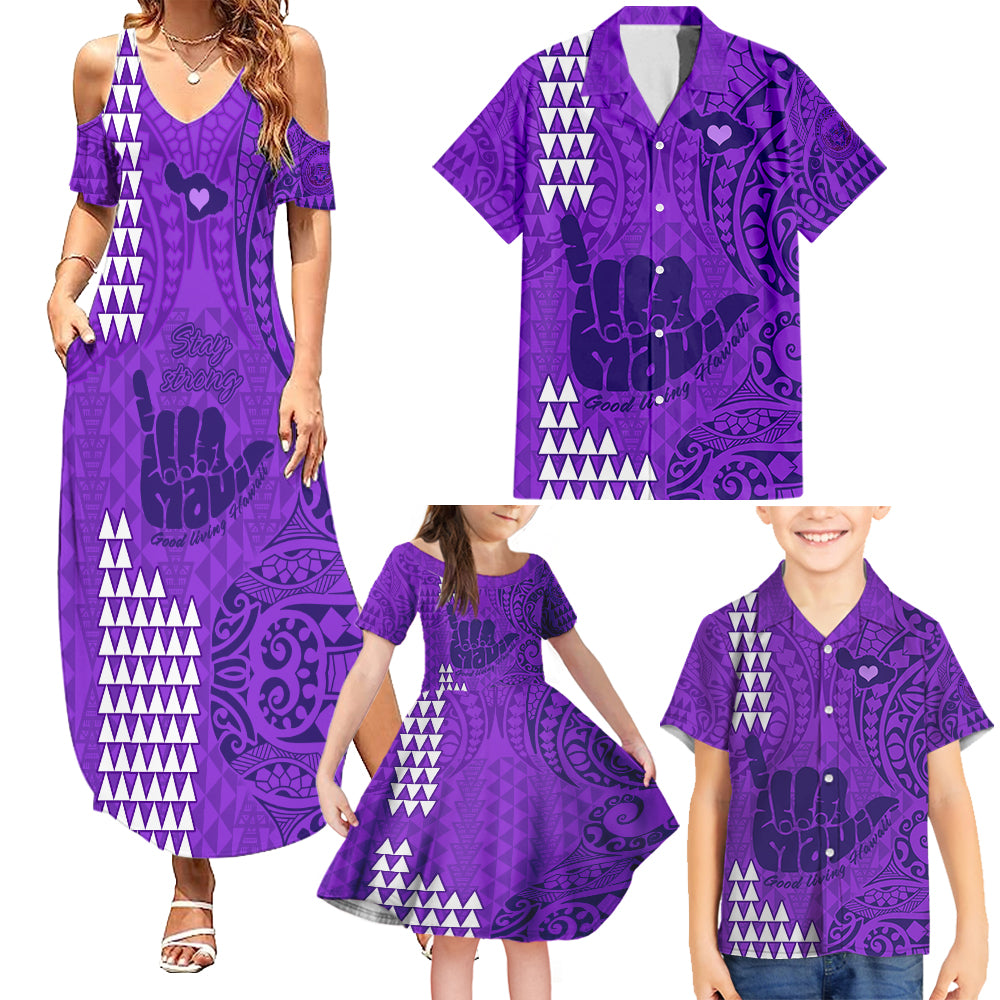 Strong Maui Family Matching Summer Maxi Dress and Hawaiian Shirt Good Living Hawaii with Shaka Sign Kakau Tribal Purple - Wonder Print Shop