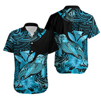 Matching Outfit For Couples Hawaii Monk Seal Puletasi Dress and Hawaiian Shirt Polynesian Kakau With Kanaka Turquoise - Wonder Print Shop