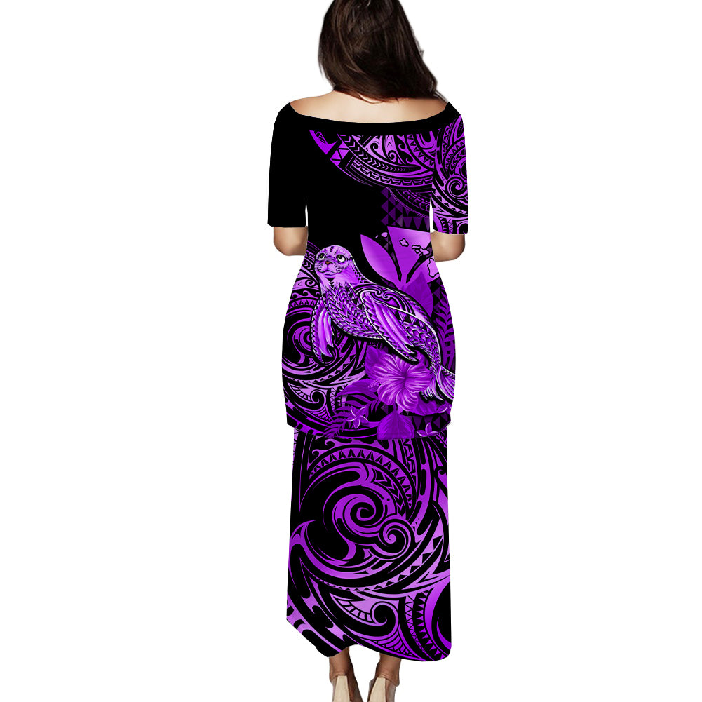 Matching Outfit For Couples Hawaii Monk Seal Puletasi Dress and Hawaiian Shirt Polynesian Kakau With Kanaka Purple - Wonder Print Shop