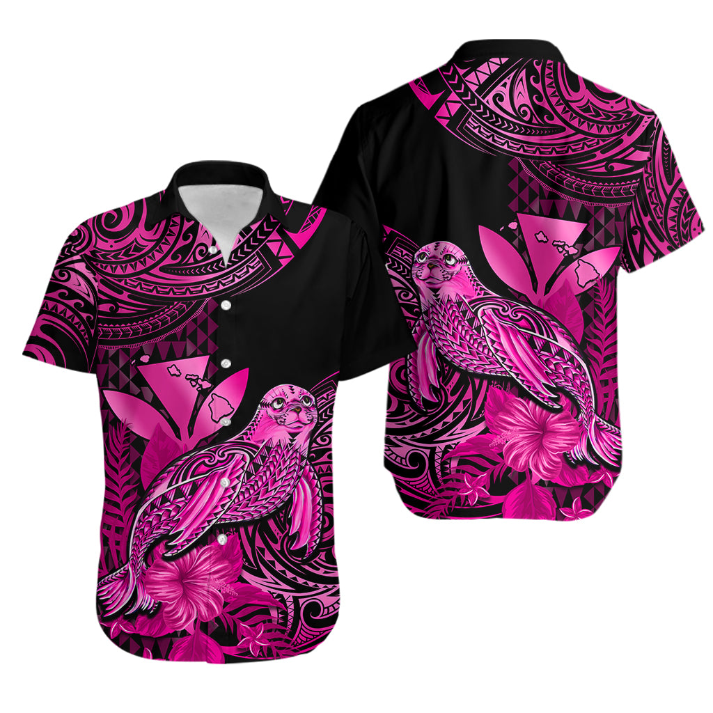 Matching Outfit For Couples Hawaii Monk Seal Puletasi Dress and Hawaiian Shirt Polynesian Kakau With Kanaka Pink - Wonder Print Shop