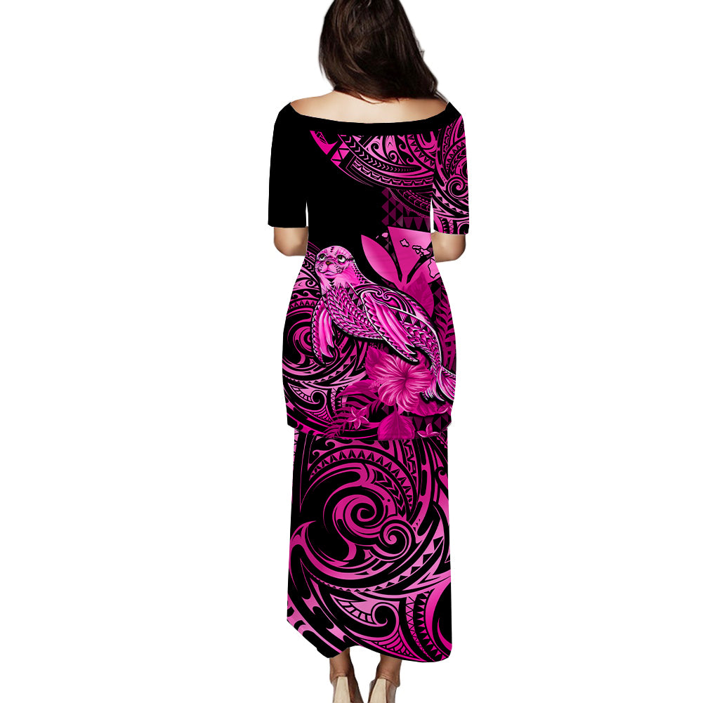 Matching Outfit For Couples Hawaii Monk Seal Puletasi Dress and Hawaiian Shirt Polynesian Kakau With Kanaka Pink - Wonder Print Shop