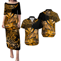 Matching Outfit For Couples Hawaii Monk Seal Puletasi Dress and Hawaiian Shirt Polynesian Kakau With Kanaka Gold - Wonder Print Shop