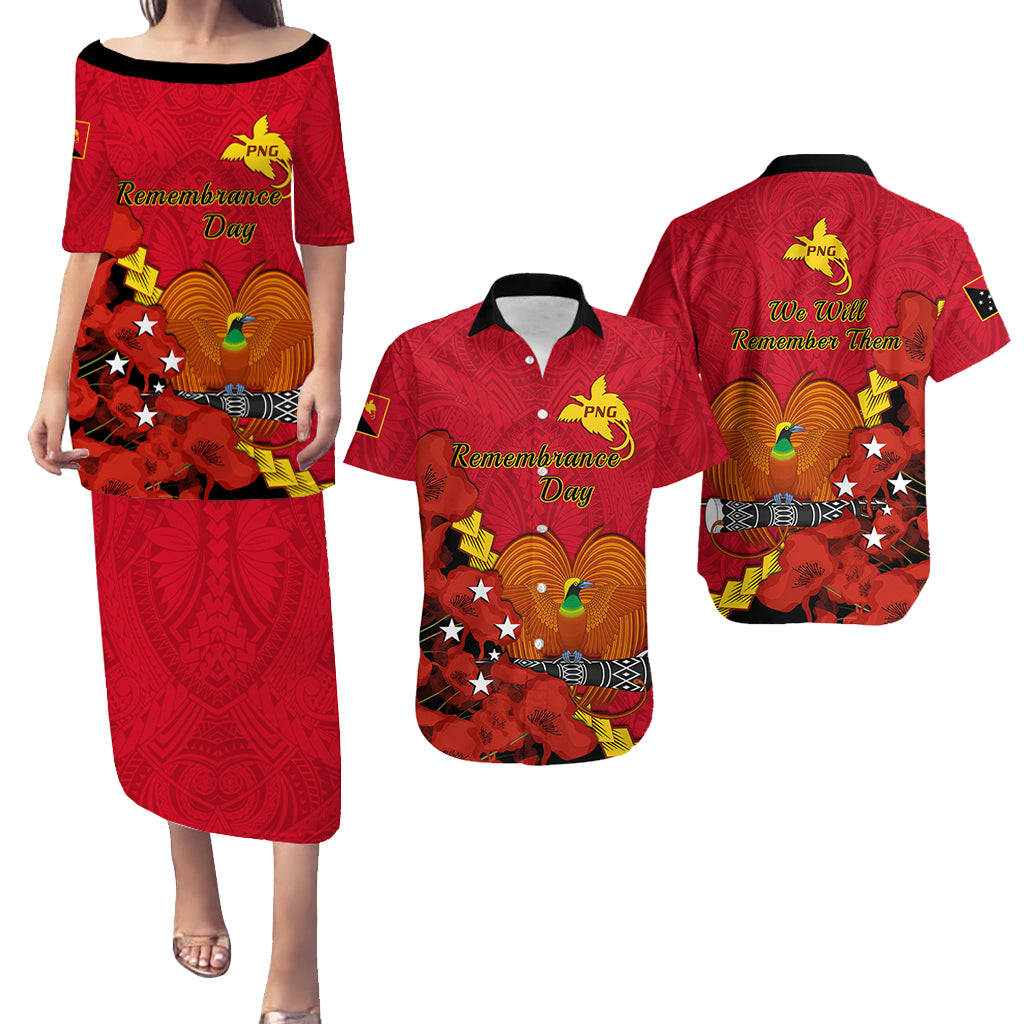 Matching Outfit For Couples Remembrance Day PNG Puletasi Dress and Hawaiian Shirt Papua New Guinea We Will Remember Them - Wonder Print Shop