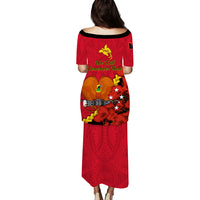 Matching Outfit For Couples Remembrance Day PNG Puletasi Dress and Hawaiian Shirt Papua New Guinea We Will Remember Them - Wonder Print Shop