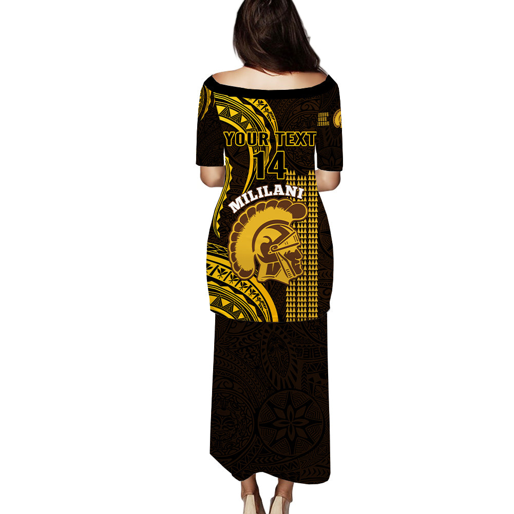 Personalised Matching Outfit For Couples Hawaii Mililani High School Puletasi Dress and Hawaiian Shirt Polynesian Kakau Pattern - Wonder Print Shop