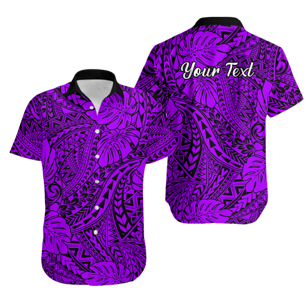 Personalised Hawaii Matching Couple Outfits For Vacation Puletasi Dress and Hawaiian Shirt Purple Polynesian Tribal Art - Wonder Print Shop