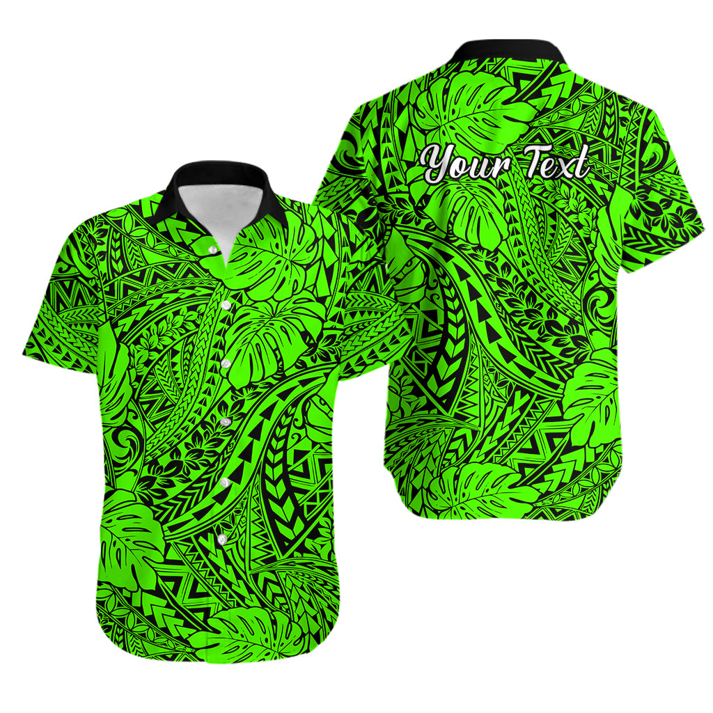 Personalised Hawaii Matching Couple Outfits For Vacation Puletasi Dress and Hawaiian Shirt Green Polynesian Tribal Art - Wonder Print Shop