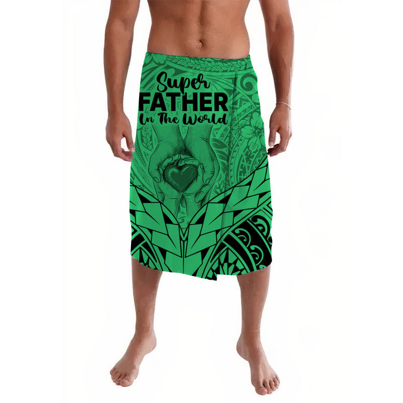 Polynesian Father's Day Gift For Dad Lavalava Super Father In The World - Green Polynesian Pattern - Wonder Print Shop
