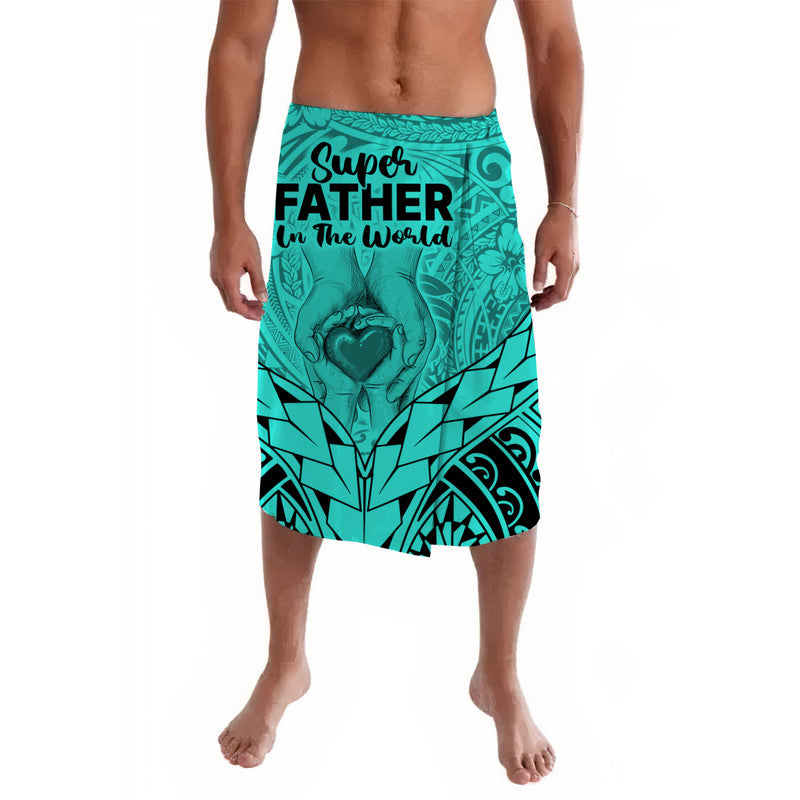 Polynesian Father's Day Gift For Dad Lavalava Super Father In The World - Turquoise Polynesian Pattern - Wonder Print Shop