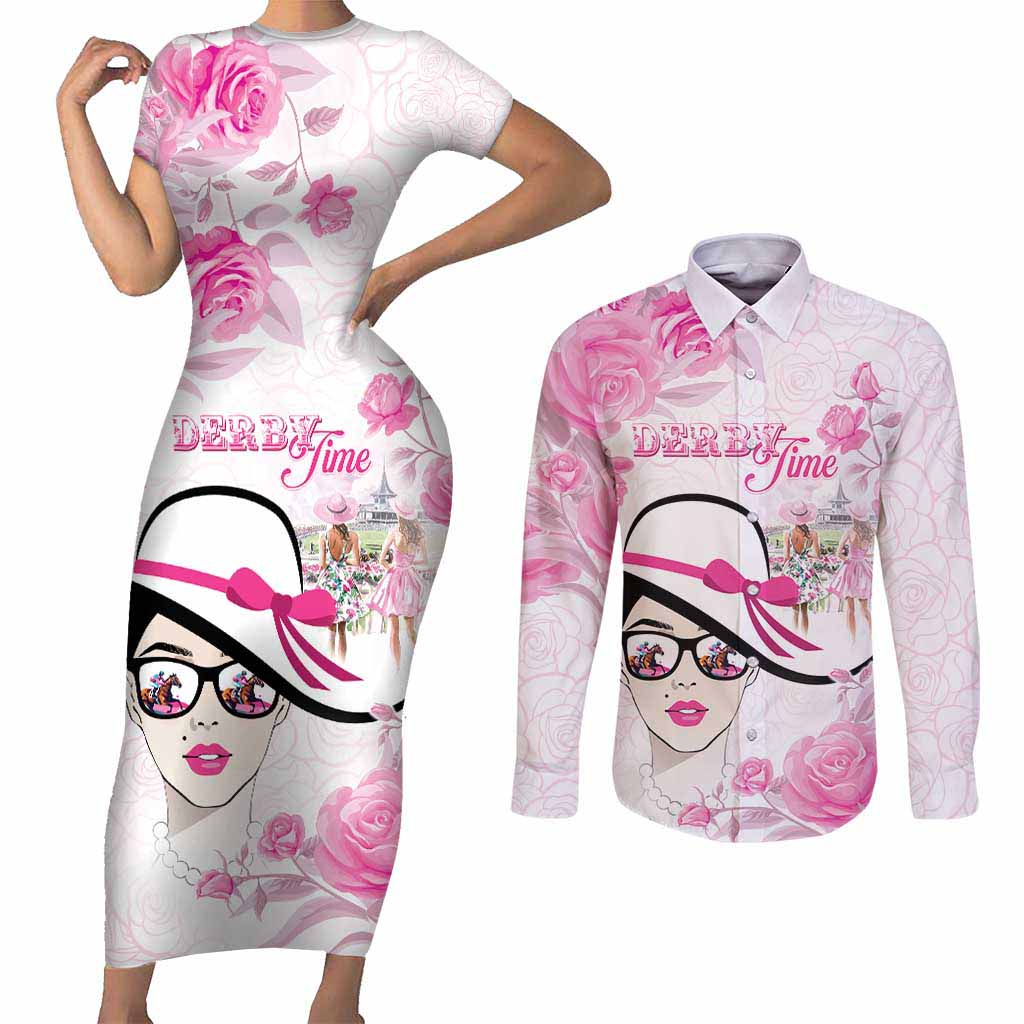 Kentucky Horse Racing Couples Matching Short Sleeve Bodycon Dress and Long Sleeve Button Shirt LT05