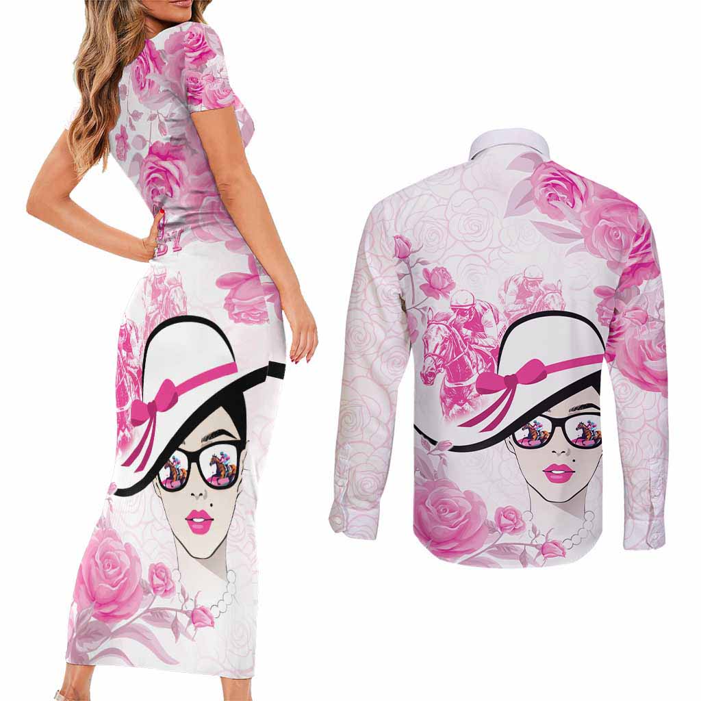 Kentucky Horse Racing Couples Matching Short Sleeve Bodycon Dress and Long Sleeve Button Shirt LT05