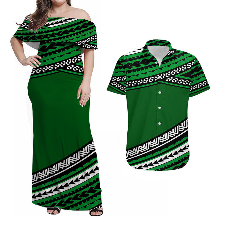 Polynesian Matching Outfits For Couples Combo Dress Simple Green LT6 - Wonder Print Shop