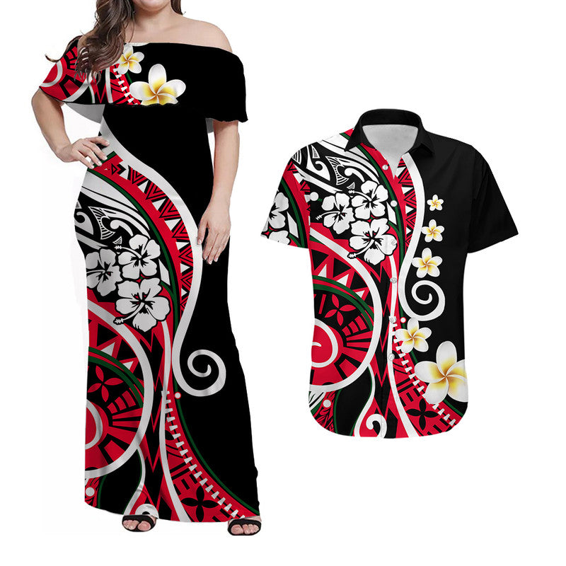 Plumeria Polynesian Matching Outfits For Couples Combo Dress And Shirt Trending Red LT6 - Wonder Print Shop