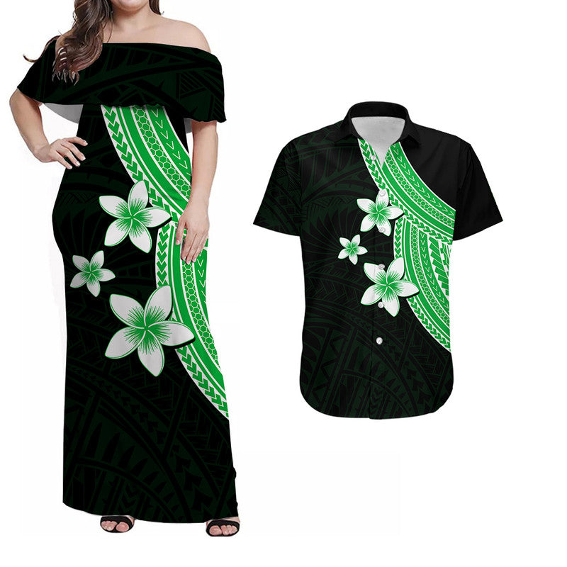 Polynesian Combo Dress And Shirt With Plumeria Flower Green LT6 - Wonder Print Shop