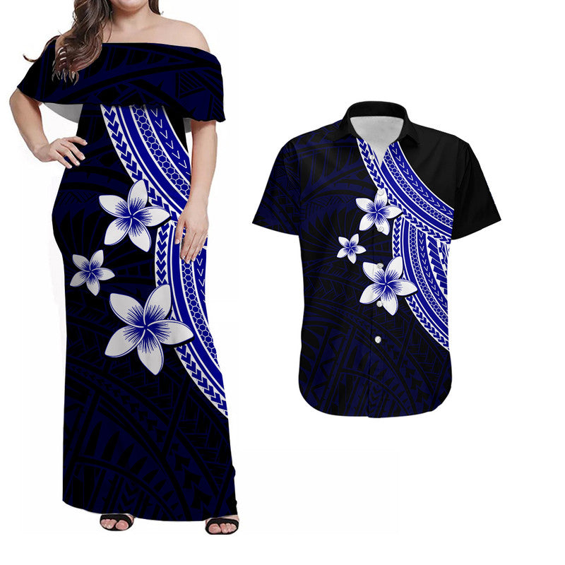Polynesian Combo Dress And Shirt With Plumeria Flower Blue LT6 - Wonder Print Shop